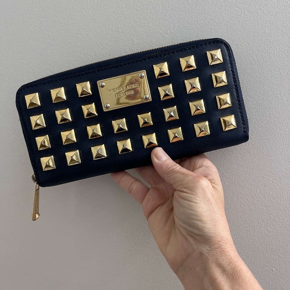 Michael Kors Navy and Gold Studded Wallet